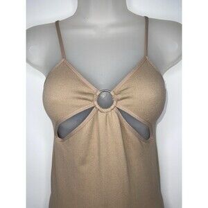 ANWND One Piece Bodysuit Womens M/L Beige Cut Outs Criss Cross Back Strappy